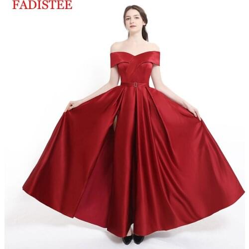 New arrival pleat Burgundy vestidos de fiesta prom party Evening Dresses robe de soiree ballkleid side slit with pockets