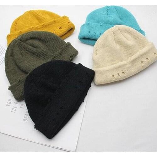 Winter Fashion Knitted Women Skullies Harajuku Hip hop Hat Bonnet Autumn Hole Beanies Unisex Basic Cap PJ089