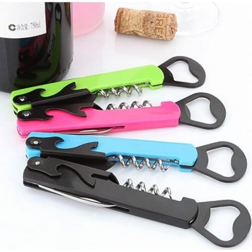 1PC Multifunctional Wine Opener Beer Bottle Cap Opener Corkscrew Corkscrew Stainless Steel Metal with Plastic Handle Home Party