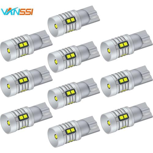 10Pcs Super Bright 1000lm 6000k White T10 W5W 194 LED LED Bulbs High Power CSP Chipsets for Parking Trunk License Plate Light