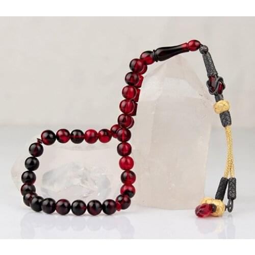 33 Beads Fire Amber (Fire Amber) muslim Prayer Tasbih Misbaha Islamic Jewelry Subha Capsule Cut Tassel 925 Caliber Silver