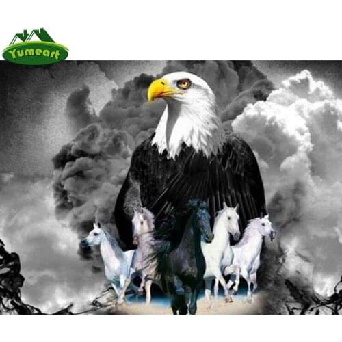 YUMEART 5D Diy Diamond Embroidery Eagle and Running Horse Animal Cube Drill Full Diamond Painting Mosaic Picture Cross Stitch