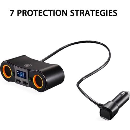 5V3.1A Dual USB Ports Car Charger Dual Cigarette Lighter Slots With2 Independent Swithches LED Indicating Light For 12-24V Car