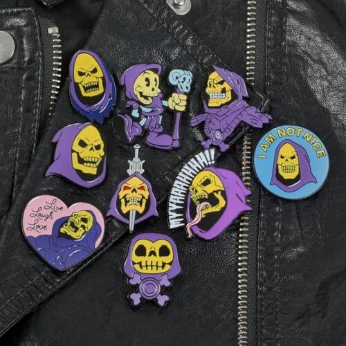 Masters of the Universe He man Skeletor Blue Purple Comics Pins and brooches Cartoon brooches for men boys unsex gifts