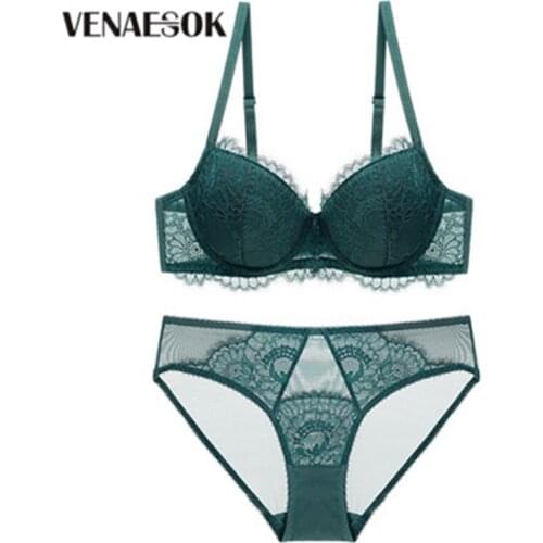 2021 Fashion Green Sexy Bra Women Underwear Thin Cotton Comfortable Brassiere Deep V Gather Bra Black Embroidery Lace Lingerie