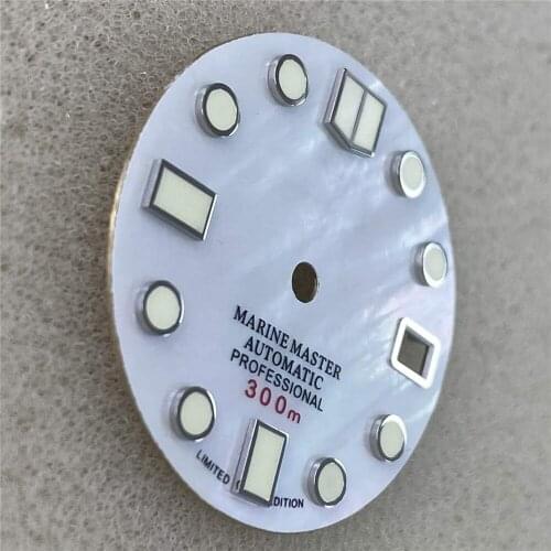 28.5MM Exquisite White Surface Watch Dial Green Luminous Wristwatch Dial for NH35/NH36/4R36 Watch Movement Modification Part