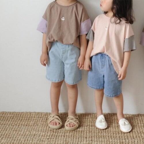 Childrens Korean summer new pants simple personality waist foreign style men and women baby casual denim shorts