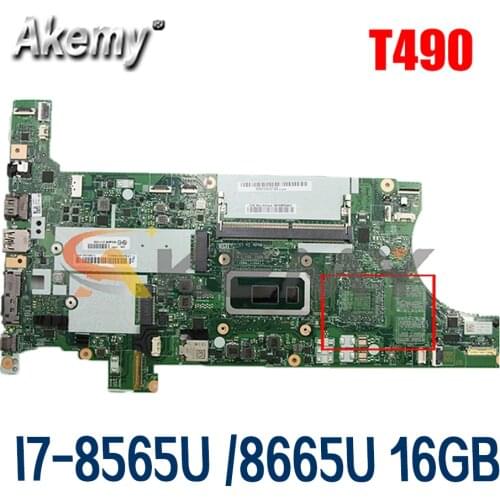 For Lenovo ThinkPad T490 laptop motherboard NM-B901 W/ CPU I7-8565U /8665U 16GB RAM FUR 5B20W29465 02HK924 Mainboard