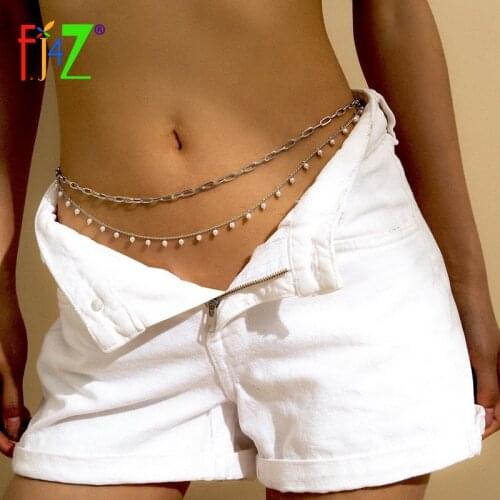 F.J4Z 2021 Trend Belly Chains For Women Fashion Simulated Pearl Charms Cuban Chain Waist Jewelry Lady Summer Beach Accessories