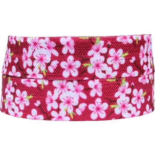 FLRA Elastic(100Y/Lot) Beautiful cherry flower blossom printed fold over elastic