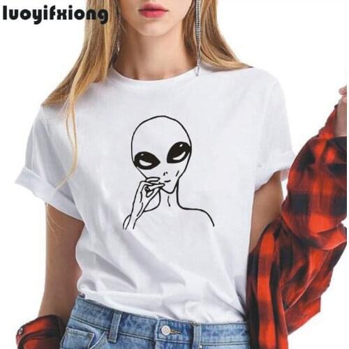 Harajuku Alien Smoke Weed Printing T Shirt Women Tops Korean Fashion Graphic Tee Shirt Femme Short Sleeve Funny Women Tshirt