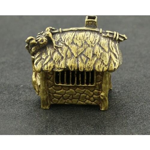 Creative Mini Brass Cottage House Statue Copper Props Sculpture Home Office Party Bar Desk Decoration Ornament Funny Toy Gift