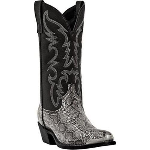 Winter Mens Mid-calf Boots Slip-on Serpentine Leather Cowboy Boots Males Pointed Toe Outdoor Cool Motorcycle Boots Mens Shoes