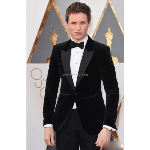 2017 New Arrival Men Black Velvet Blazer Mens Wedding Suit Prom Party Clothing Groom Tuxedos For Men Custom (Jacket+Pants+Bow)