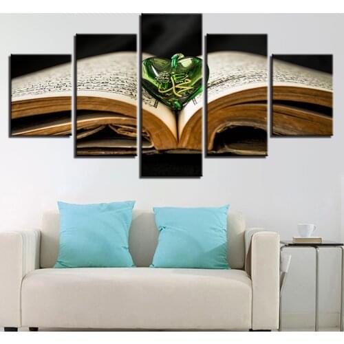 Wall Art Canvas Paintings HD Prints 5 Pieces Holy Book Allah The QurAn Pendant Poster Muslim Pictures Modular Home Decor Frame