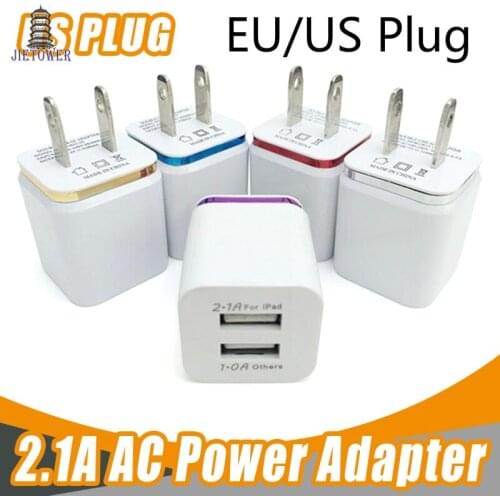 500pcs/lot EU/US Plug New 2usb 2A color edge 2 dual usb travel home wall charger adapter for iphone 8 7 6 5 samsung wholesale