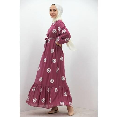 New Season Muslim Women White Rope Embroidered Dress Hijab Dress Abaya Kaftan Hijab Long Dubai Africa