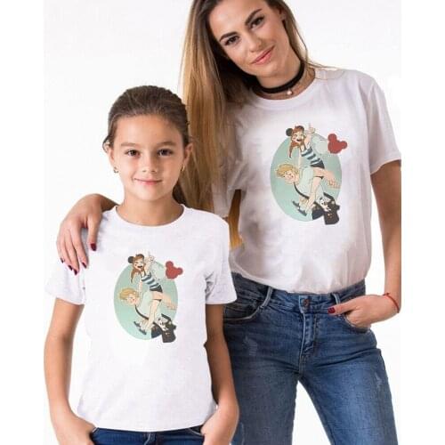 Family Matching Clothes Summer Short Sleeve Casual Mommy And Me Tshirts Frozen Disney Princess Printed Family Matching Outfits