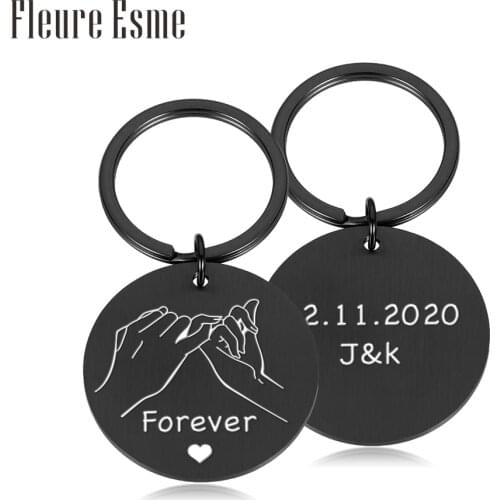 Custom Valentine Anniversary Gifts Boyfriend Girlfriend Couples Keychain Ring for Him Her Pinky Promise Initial Letters Keyring