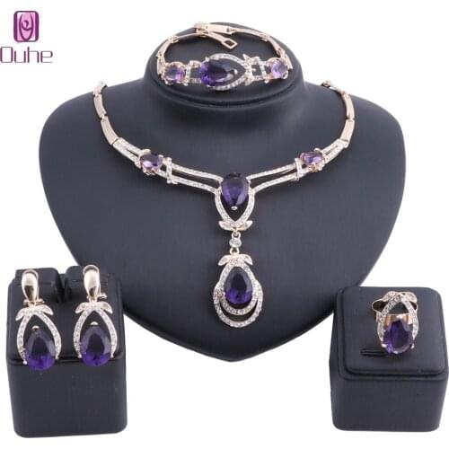 OUHE Gold Color Bridal Party Jewelry Zircon Crystal Jewelry Set For Women Prom Bridal Wedding Accessories Jewelry Set With Boxes