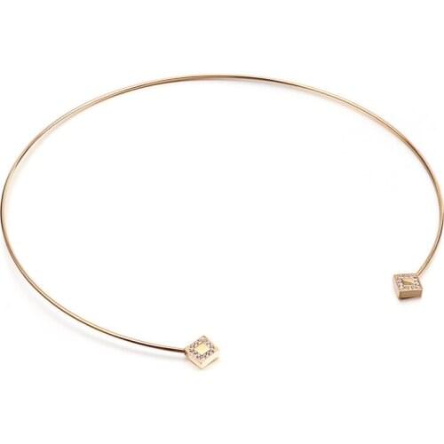 New style stainless steel womens necklace square cz stones collars stainless steel womens jewelry