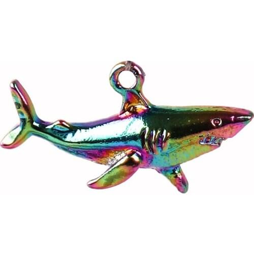 10PCS/lot 19X32X5MM Rainbow Color Shark Pendant Charms Alloy Floating Pendant Fit For Necklace Bracelet Floating Locket