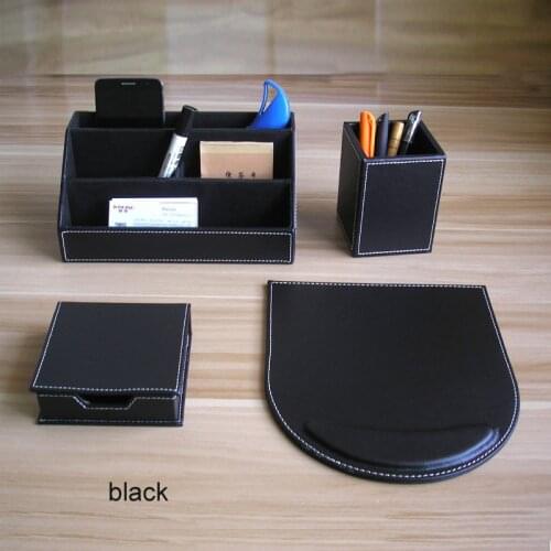 Useful PU leather wood office desk stationery organizer set stationery holderdispensador material de oficina y escritorio K219