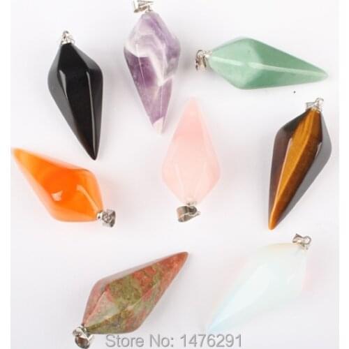 Mix-Color Purple Crystal Clear Crystal Fluorite Opal Green Howlite Stone Lapis Fluorite Stone Hexagonal Cone Pendant 1PCS