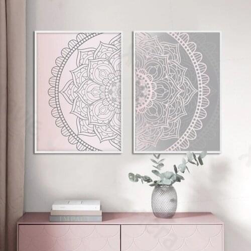 Pinkish Grey Mandala Abstract Bohemian Wall Art Posters Decorative Canvas Painting For Living Room Decoration Home Decor