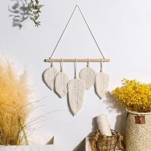Handmade Macrame Leaf Wall Hanging Tapestry Cotton Feathers Woven Leaves Door Porch