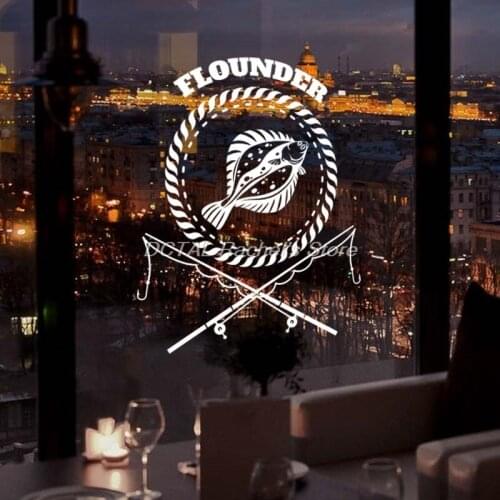 Seafood Restaurant Decor Flounder Fish Vinyl Wall Decal Kitchen Dining Room Sticker Bar Drink Art Sticker