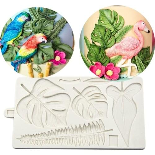 Tropical Leaves Silicone Mould Turtle Leaf Fern Cake Border Fondant DIY Baby Birthday Cake Decorating Tool Chocolate Candy Mold