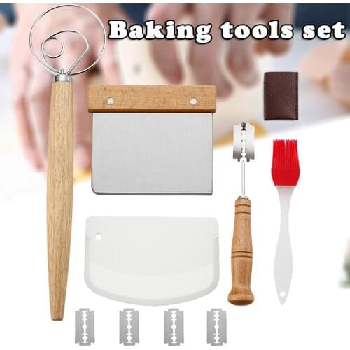 Danish Dough Whisk Baking Bread Stainless Steel Tool Set 2 PCS Dough Scraper with 5 Replacement Blades LC