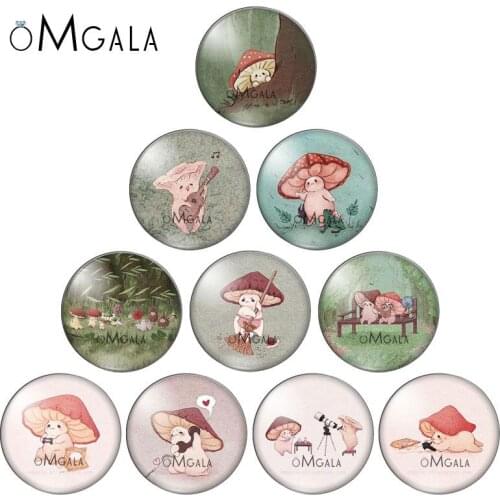 Cute Cartoon Mushroom Baby10pcs mixed 10mm/12mm/14mm/16mm/18mm/20mm/25mm Round photo glass cabochon flat back Making findings