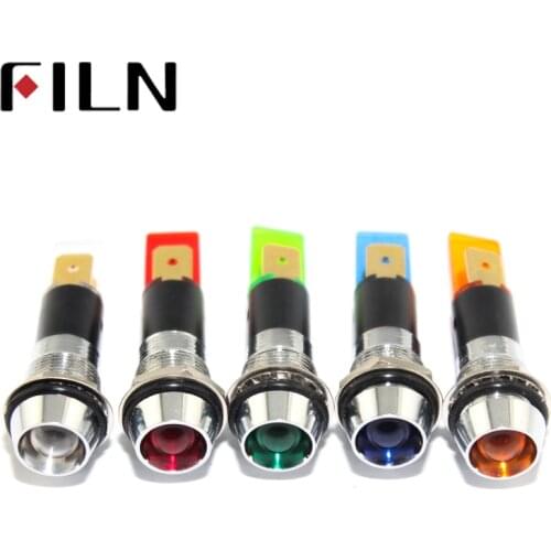 FILN 220v Indicator light 12mm concave led matel led red yellow white blue green 6v 24v 110v 220v 12v with terminal pins