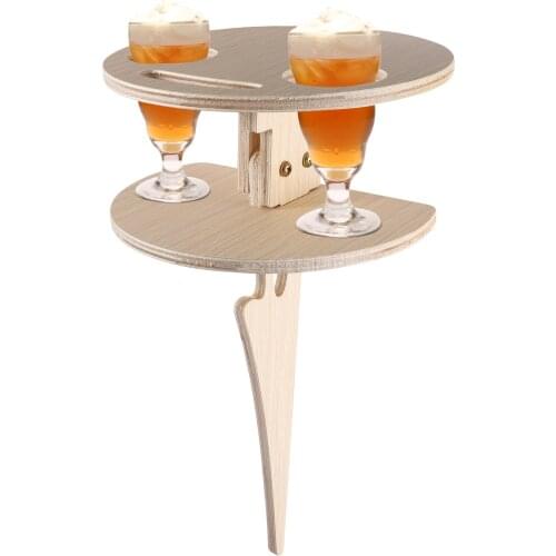 Outdoor Wine Table for Garden Mini Wooden Round Desktop Foldable Picnic Wine Rack Table Easy To Carry Wedding Party Decor