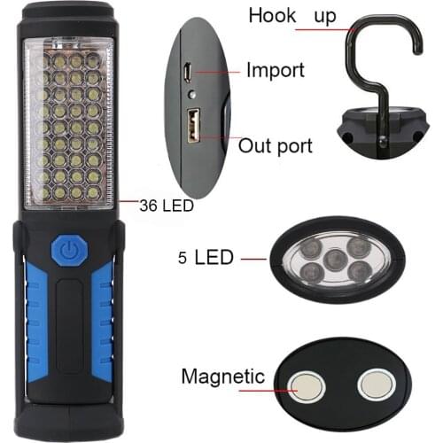 USB Rechargeable Lamp 36+ 5 LED Flashlight Outdoor Camping Lantern Work Lights Magnet HOOK Mobile Power For Phone Lanterna Lamp