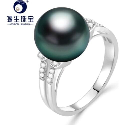 YS 11-12mm 18K Gold Black Tahitian Pearl Wedding Ring Fine Jewelry