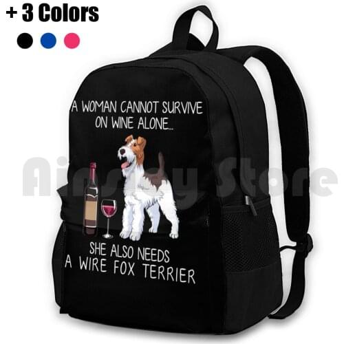 Wire Fox Terrier And Wine Funny Dog Outdoor Hiking Backpack Waterproof Camping Travel Dog Dog Mom Funny Dog Dog And Wine Doggy