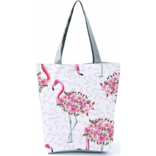 Enthusiasm Flamingo Floral Butterfly Printed Handbag Portable Tote Bag With Zipper Women Bright Colors Shopper New Shoulder Bag