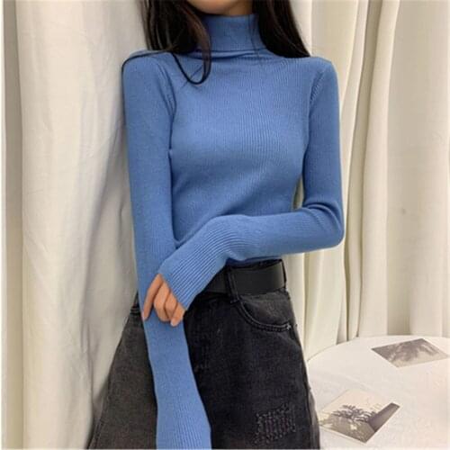 2021 Korean Jumper Women Turtleneck Sweater Knitwear Thick Winter Womens Turtleneck Pullover Sweater Yellow Sweaters Female