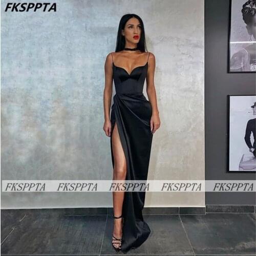 Robe De Soiree 2021 Black Long Prom Dresses Spaghetti Straps High Slit Sexy Women Party Gowns Custom Made Maxi Prom Dress