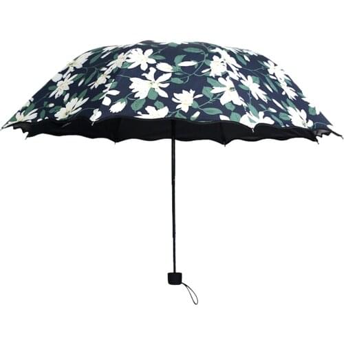 Umbrella Printing Lady UV Protection Three-folding Umbrella Lily Flower Arched Ruffled Umbrella