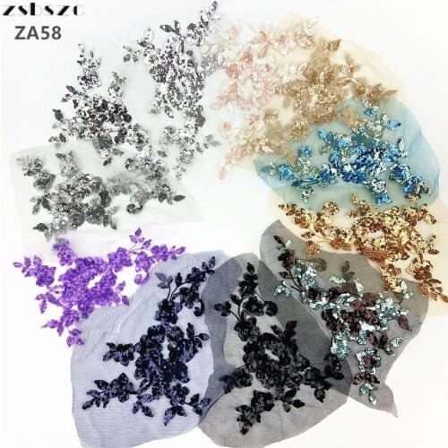 Purple silver red green Embroidered Applique Flower Sequin patch sew on cloth wedding clothing accescies ZA58