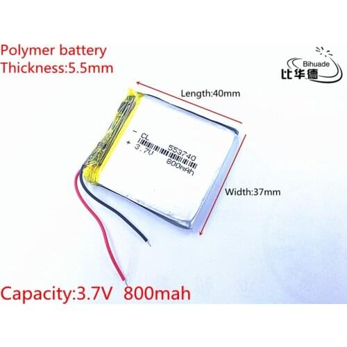 1pcs Free Shipping 3.7V 800mAh 553740 Lithium Polymer Li-Po Rechargeable Battery Li cells For Mp3 Liter energy battery