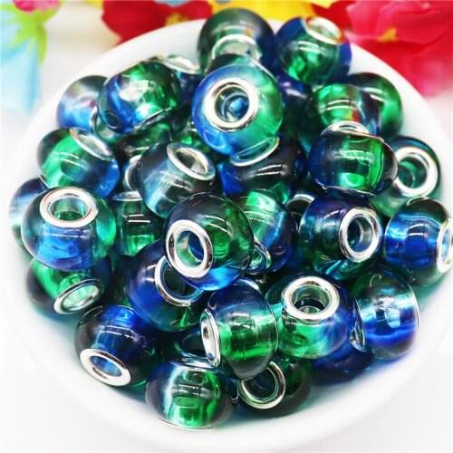 10Pcs Cute 2 Color Resin Muranos Large Hole Spacer Beads Charms Fit Pandora Bracelet Bangle Chain Hair Beads for Jewelry Making