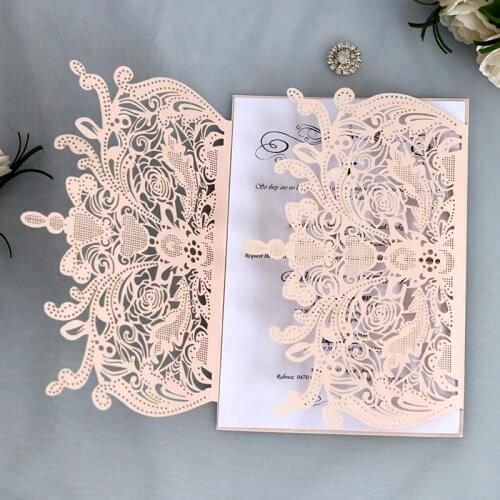 10pcs Hollow Laser Cut Wedding Invitations Card Lace Flower Greeting Cards Valentines Day Birthday Wedding Party Decoration