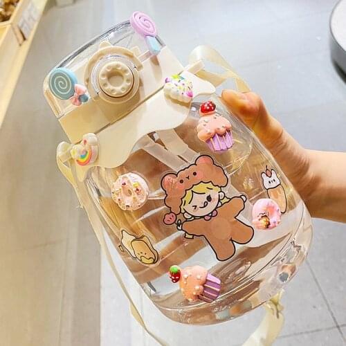 1100 ML Water Bottles 37 Oz Large-capacity Water Cup Female with Straws Girls Cute Drop-proof Plastic Cups Portable Student