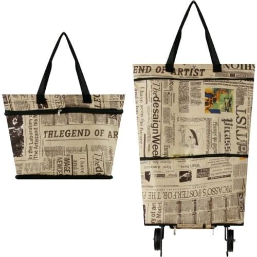 2 in 1 Folding Shopping Bag with Wheels Waterproof Collapsible Trolley Bag Grocery Organizer
