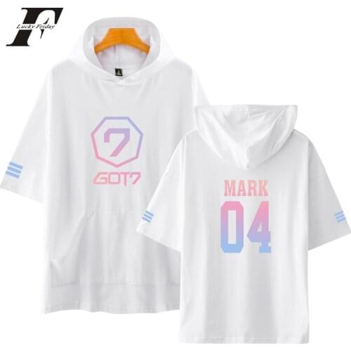 LUCKYFRIDAYF 2018 GOT7 print cotton Short Sleeve Hoodies Sweatshirts women men Harajuku Hip Hop Hoodies Clothes
